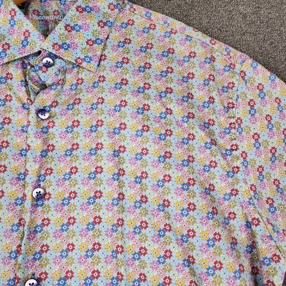 Luchiano Visconti Black Mens XL Short Sleeve Button Down Shirt Floral Cotton XL - Picture 2 of 10